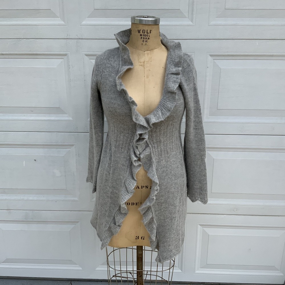 Anthropologie Sparrow Sz S Ruffle Cardigan Lambswool Angora Blend Boho Luxury